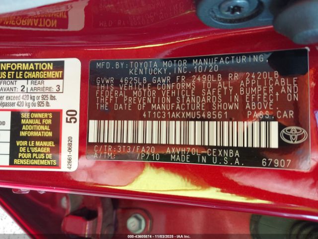 2021 TOYOTA CAMRY 4T1C31AKXMU548561 Photo 8