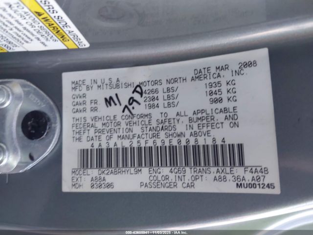 2009 MITSUBISHI ECLIPSE SPYDER 4A3AL25F69E008184 Photo 8
