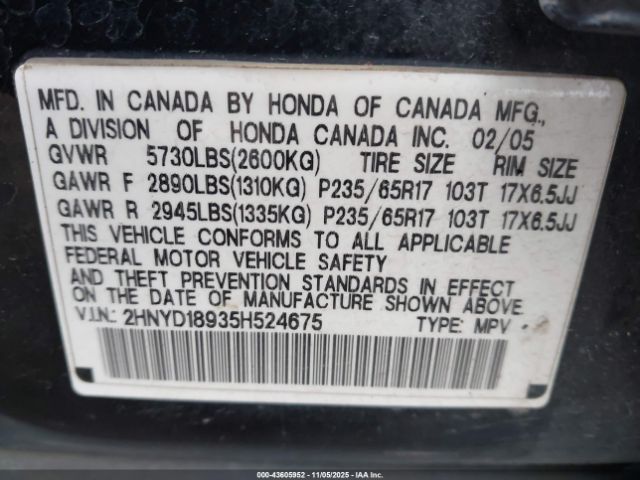 2005 ACURA MDX 2HNYD18935H524675 Photo 8