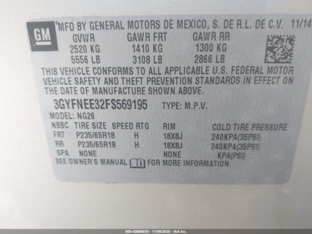 2015 CADILLAC SRX 3GYFNEE32FS569195 Photo 8