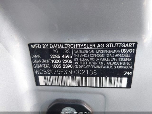 2003 MERCEDES-BENZ SL 500 WDBSK75F33F002138 Photo 8