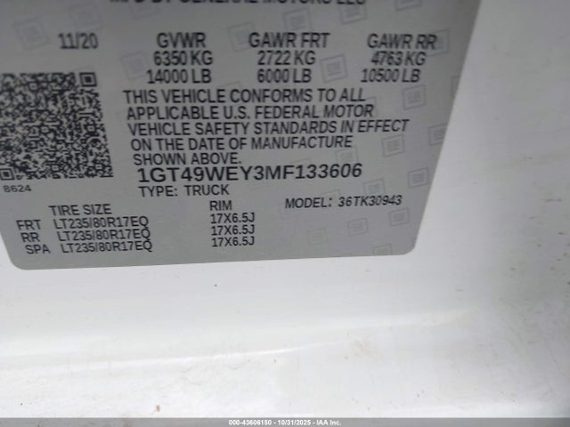 1GT49WEY3MF133606 GMC Sierra 3500hd 4wd Long Bed Denali