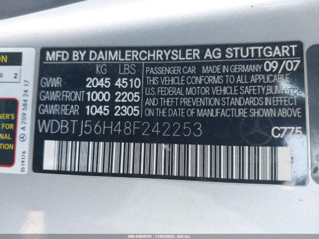 2008 MERCEDES-BENZ CLK 350 WDBTJ56H48F242253 Photo 8