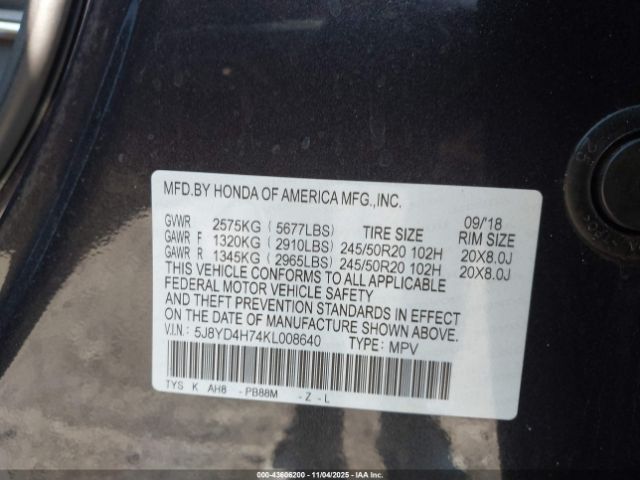 2019 ACURA MDX 5J8YD4H74KL008640 Photo 8