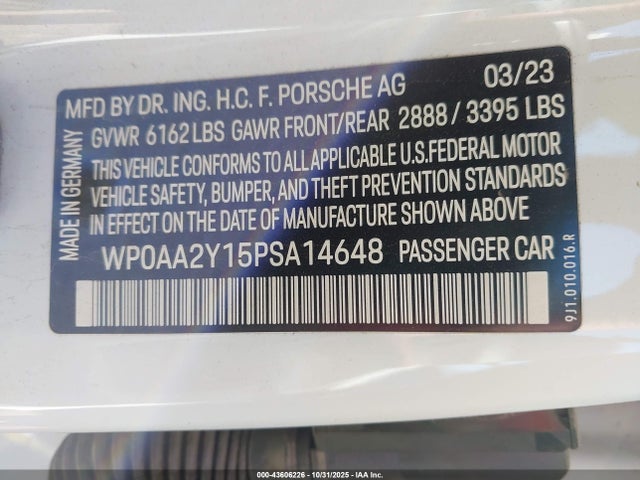 2023 PORSCHE TAYCAN WP0AA2Y15PSA14648 Photo 8