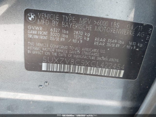 Aukcja sprzedaży 2012 Bmw X5 Xdrive50i, vin: 5UXZV8C5XCL422454, numer aukcji: 43606360