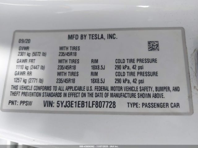 2020 TESLA MODEL 3 5YJ3E1EB1LF807728 Photo 8