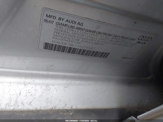 2007 AUDI A4 WAUDF78E77A274547 Photo 8
