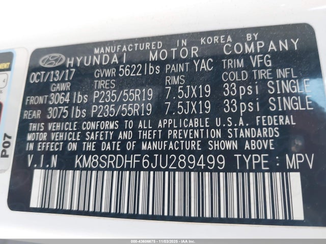 KM8SRDHF6JU289499 Hyundai Santa Fe Limited Ultimate