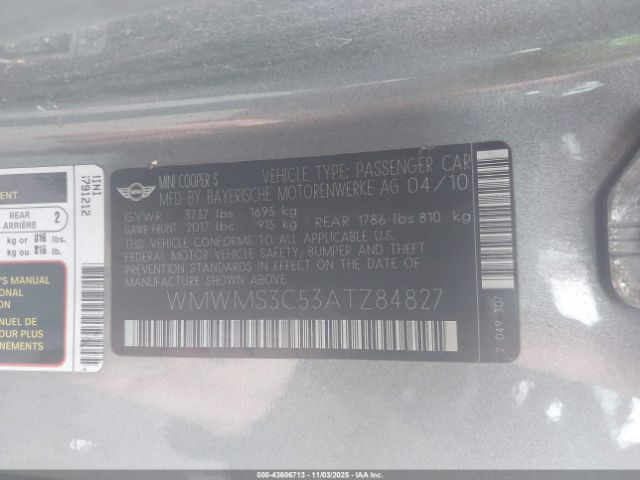 2010 MINI COOPER S WMWMS3C53ATZ84827 Photo 8