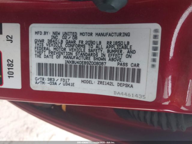 2009 TOYOTA COROLLA 1NXBU40E89Z008087 Photo 8