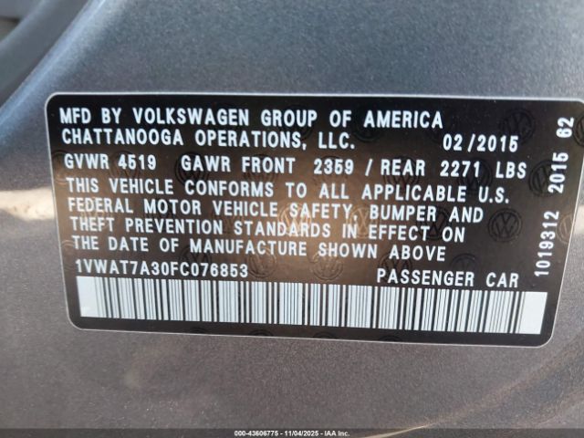 2015 VOLKSWAGEN PASSAT 1VWAT7A30FC076853 Photo 8