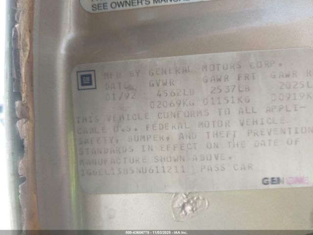 1992 CADILLAC ELDORADO 1G6EL13B5NU611211 Photo 8