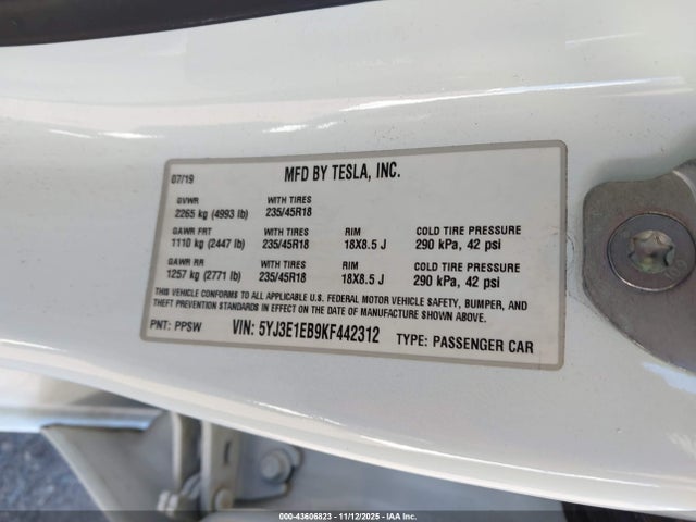 2019 TESLA MODEL 3 5YJ3E1EB9KF442312 Photo 8