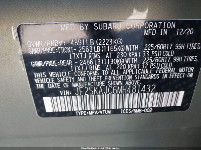 2021 SUBARU FORESTER JF2SKAJC6MH481432 Photo 8
