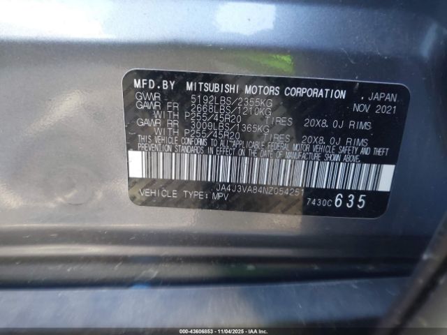 2022 MITSUBISHI OUTLANDER JA4J3VA84NZ054251 Photo 8