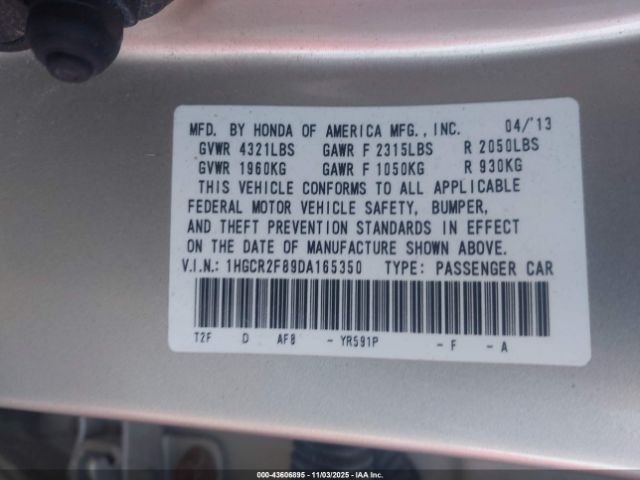 2013 HONDA ACCORD SDN 1HGCR2F89DA165350 Photo 8