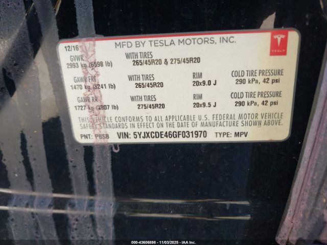 2016 TESLA MODEL X 5YJXCDE46GF031970 Photo 8