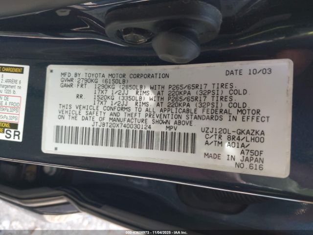 2004 LEXUS GX 470 JTJBT20X740030124 Photo 8