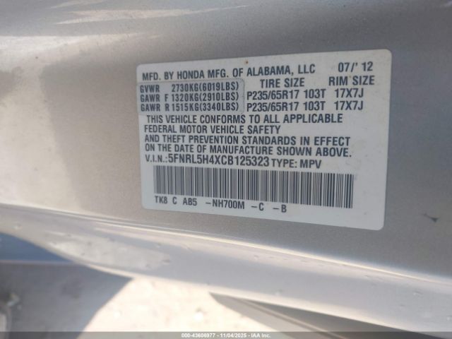 2012 HONDA ODYSSEY 5FNRL5H4XCB125323 Photo 8