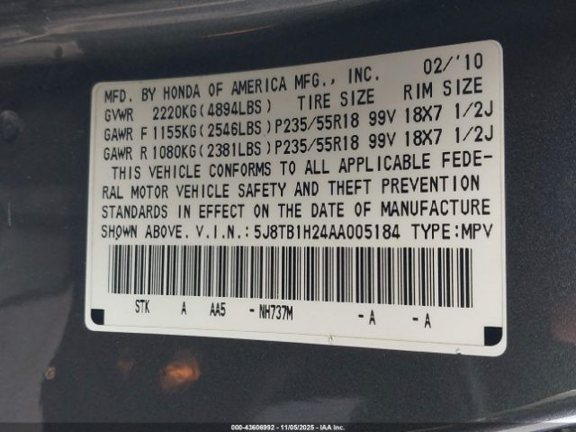 2010 ACURA RDX 5J8TB1H24AA005184 Photo 8