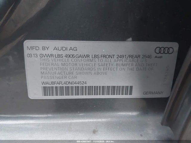 2013 AUDI A4 WAUBFAFL4DN044524 Photo 8
