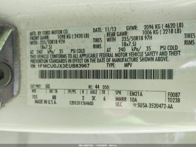 2014 FORD ESCAPE 1FMCU0JX3EUB83967 Photo 8