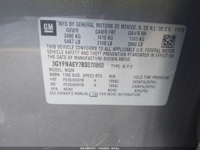 2011 CADILLAC SRX 3GYFNAEY7BS570860 Photo 8