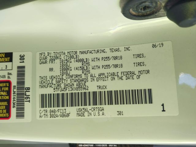 2019 TOYOTA TUNDRA 5TFUW5F13KX855962 Photo 8