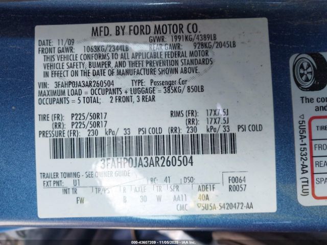 2010 FORD FUSION 3FAHP0JA3AR260504 Photo 8