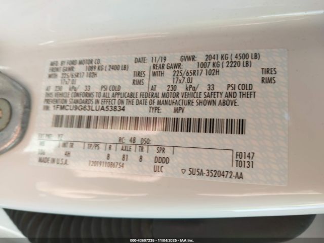 2020 FORD ESCAPE 1FMCU9G63LUA53834 Photo 8