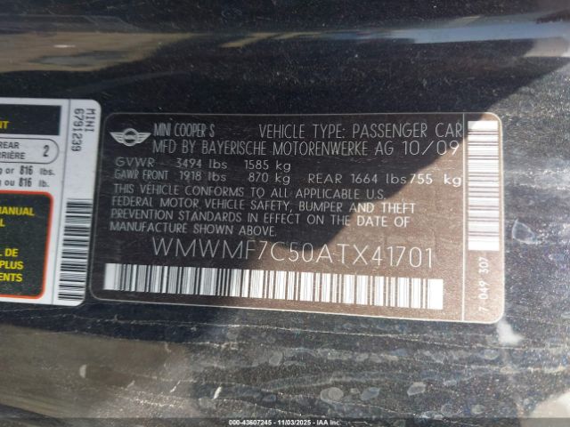 2010 MINI COOPER S WMWMF7C50ATX41701 Photo 8