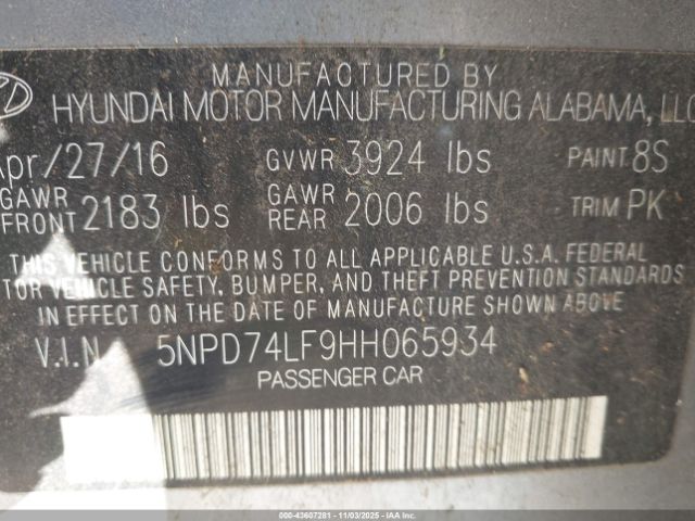 2017 HYUNDAI ELANTRA 5NPD74LF9HH065934 Photo 8