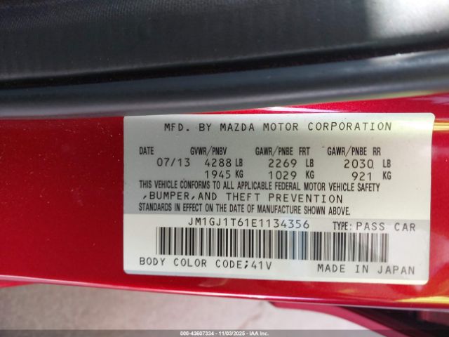 2014 MAZDA MAZDA6 JM1GJ1T61E1134356 Photo 8