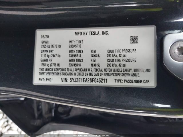 2025 TESLA MODEL 3 5YJ3E1EA2SF045211 Photo 8