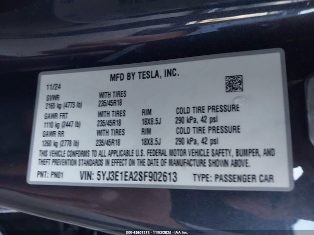 2025 TESLA MODEL 3 5YJ3E1EA2SF902613 Photo 8