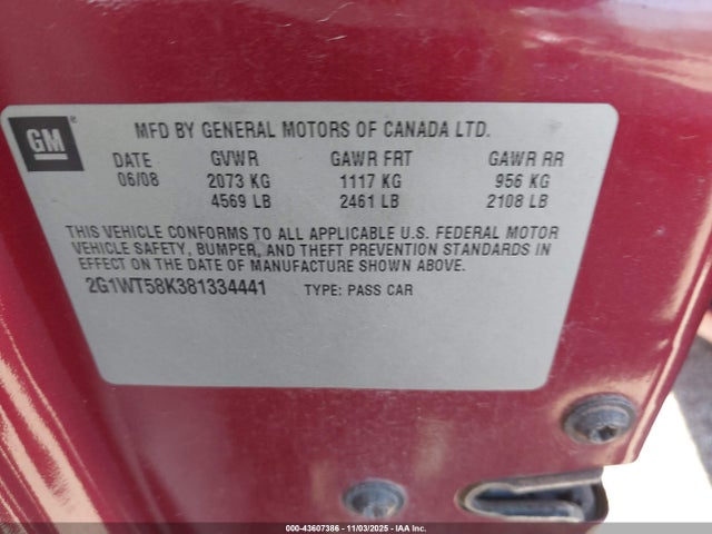 2008 CHEVROLET IMPALA 2G1WT58K381334441 Photo 8