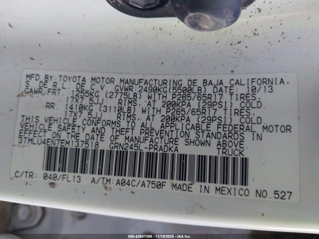 Продажа на аукционе авто 2014 Toyota Tacoma Base V6, vin: 3TMLU4EN7EM137518, номер лота: 43607395