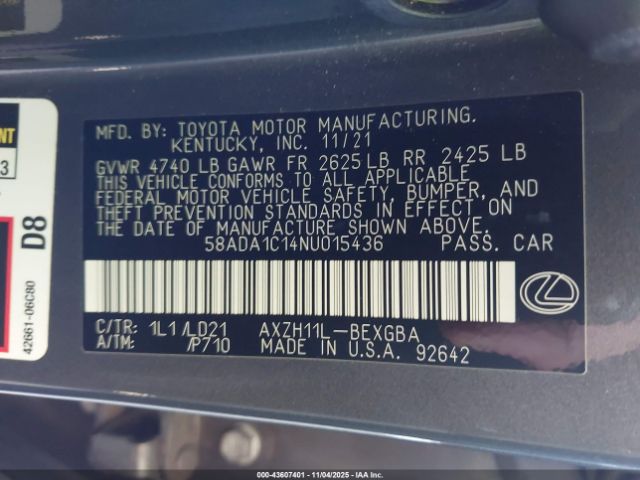 2022 LEXUS ES 300H 58ADA1C14NU015436 Photo 8