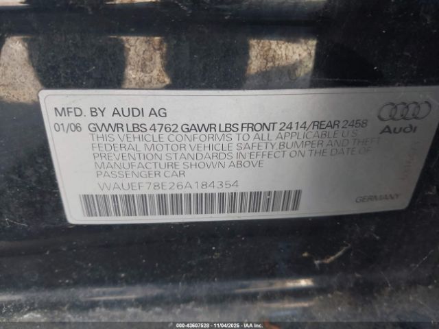 2006 AUDI A4 WAUEF78E26A184354 Photo 8