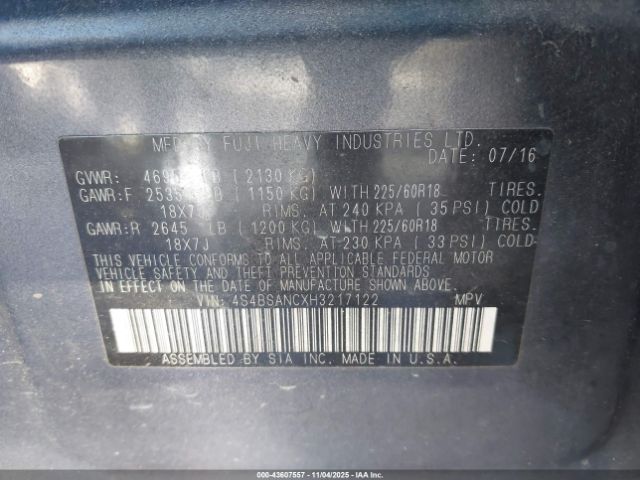 2017 SUBARU OUTBACK 4S4BSANCXH3217122 Photo 8