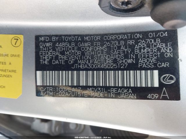 2004 LEXUS ES 330 JTHBA30GX45025127 Photo 8