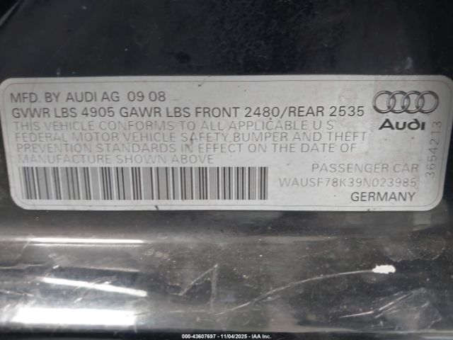 2009 AUDI A4 WAUSF78K39N023985 Photo 8