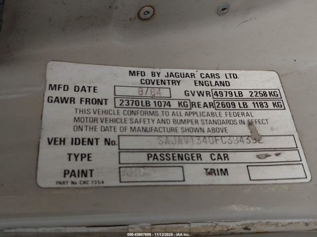 1985 JAGUAR XJ6 SAJAV1340FC394392 Photo 8