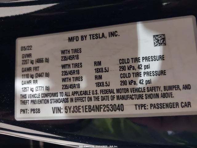 2022 TESLA MODEL 3 5YJ3E1EB4NF253040 Photo 8