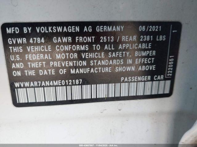 2021 VOLKSWAGEN ARTEON WVWAR7AN4ME012187 Photo 8