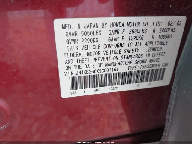 Продаж на аукціоні авто 2009 Acura Rl 3.7, vin: JH4KB266X9C001161, номер лоту: 43607824