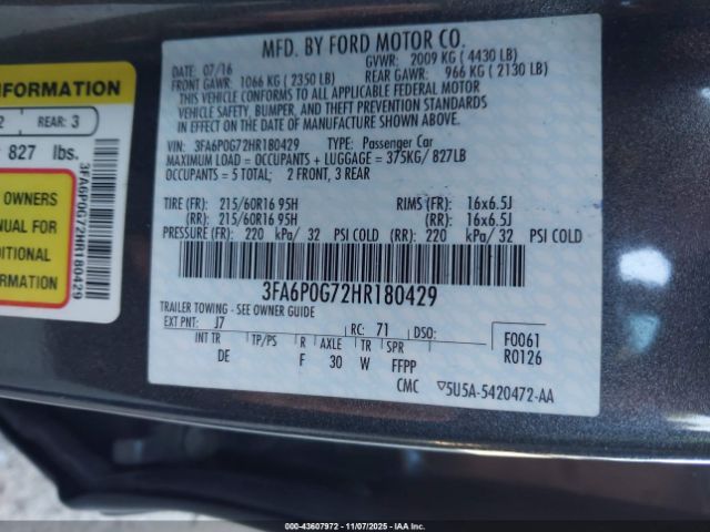 2017 FORD FUSION 3FA6P0G72HR180429 Photo 8