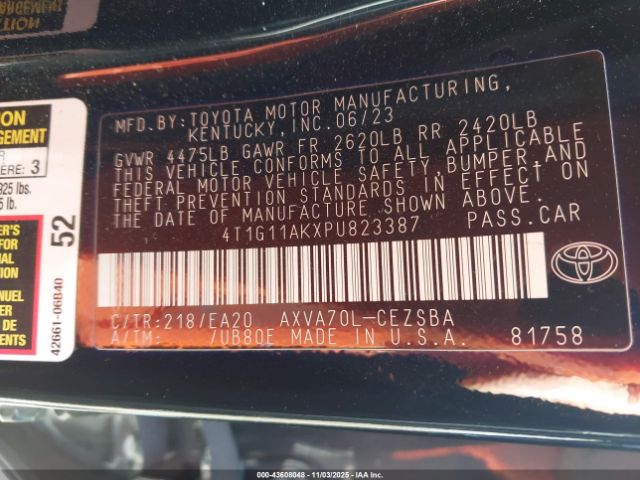 2023 TOYOTA CAMRY 4T1G11AKXPU823387 Photo 8