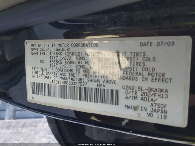 2003 TOYOTA 4RUNNER JTEBT14R630027637 Photo 8